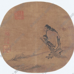 宋 馬遠(yuǎn)《寒山子圖》團(tuán)扇國(guó)畫(huà)高清大圖下載