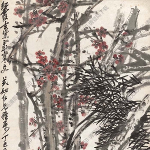 吳昌碩 國(guó)畫(huà)《松梅圖》高清大圖下載