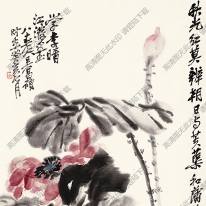 吳昌碩 國(guó)畫(huà)《朝日紅荷》高清大圖下載