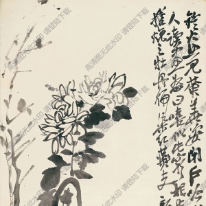 吳昌碩 國(guó)畫(huà)《墨菊博古2》高清大圖下載