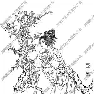 桃花神嚴(yán)蕊線描畫底稿高清大圖下載