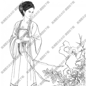 古代仕女《花香沁芳》白描圖片高清下載