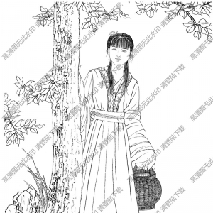 古代仕女《芊芊細步》線描畫底稿高清大圖下載