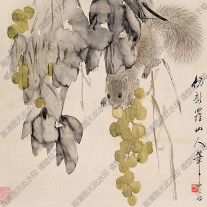 虛谷國(guó)畫(huà)作品 松鼠葡萄2 高清下載