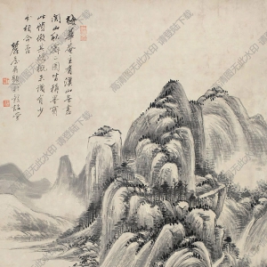 王原祁作品 關(guān)山秋霽 高清大圖下載