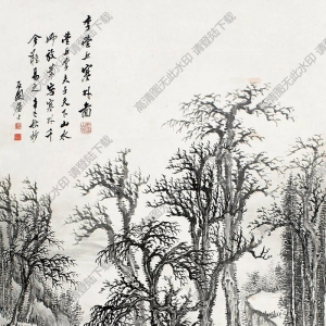 張石園國(guó)畫 仿李營(yíng)丘寒林圖 高清大圖下載