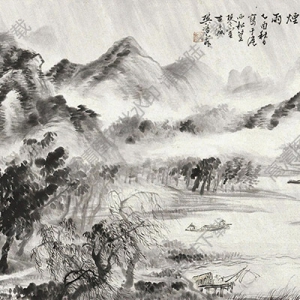 樊浩霖作品 漁莊煙雨圖 高清大圖下載